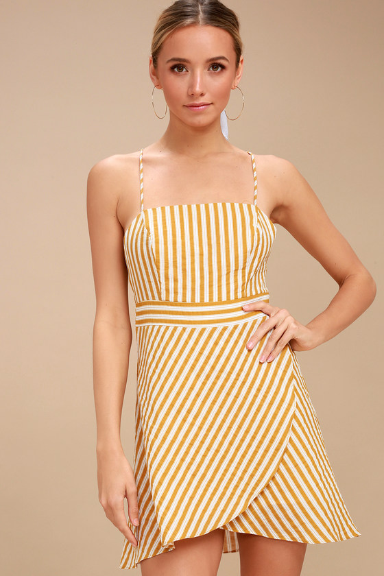 Cute Yellow and White Striped Dress ...
